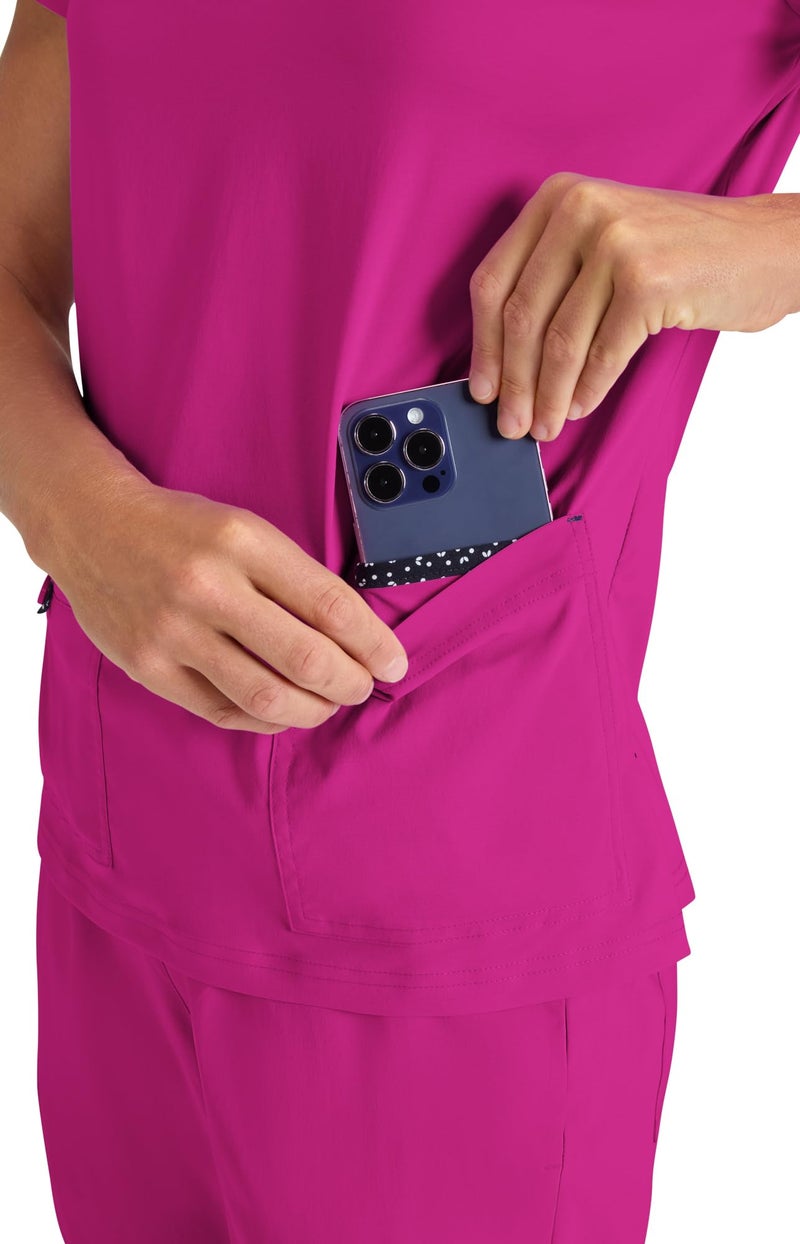 KOI Basics Becca Women's 4-Pocket Stretch Scrub Top Azalea Pink Medium - Image 5